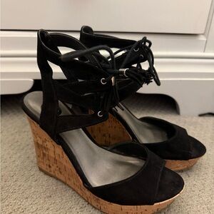 G by Guess Black Cork Wedge Sandals